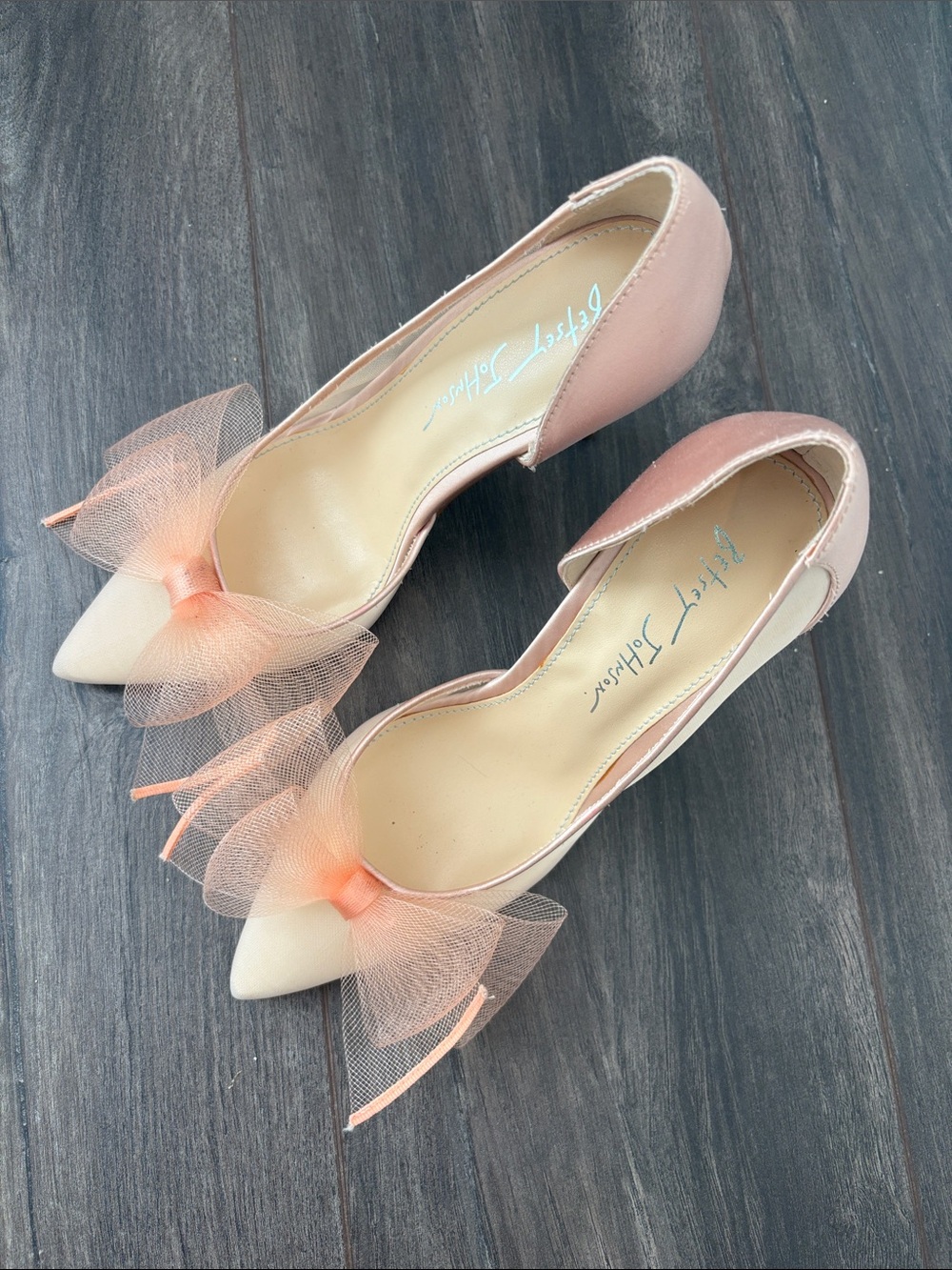 Betsey Johnson Peach Blush Tulle Bow Pointed D'Orsay Heels - Picture 3 of 10
